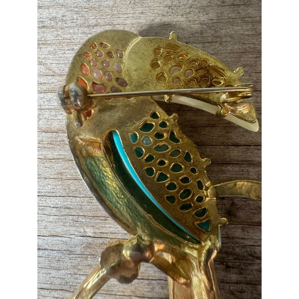 Hattie Carnegie Enamel Rhinestone Brooch Bird Toucan Pin Unsigned - Picture 7 of 13